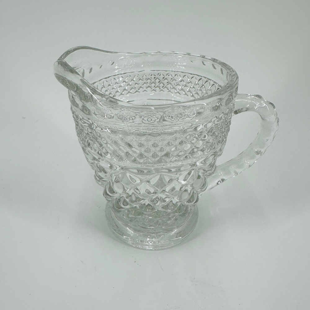 Vintage Clear Pressed Glass Creamer Diamond Point Waffle Pattern Small Pitcher